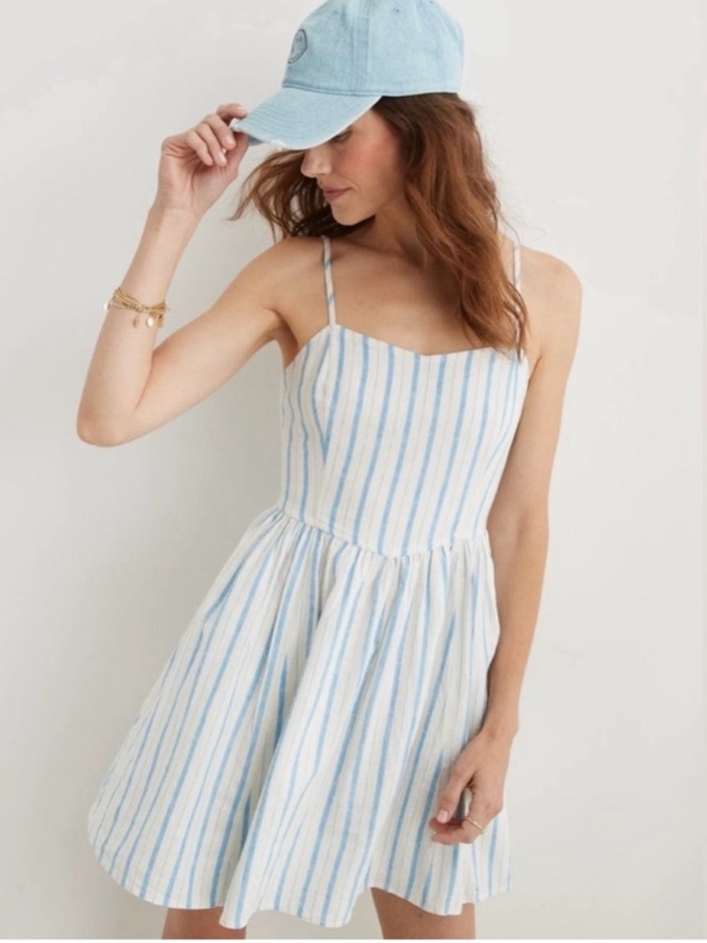 Aerie Love Of Linen Blend Striped Mini Dress Size Medium